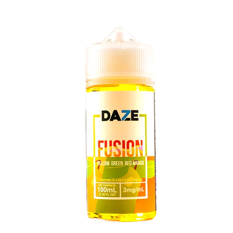 7 Daze Fusion Yellow Green Red Mango 100mL e-liquid bottle