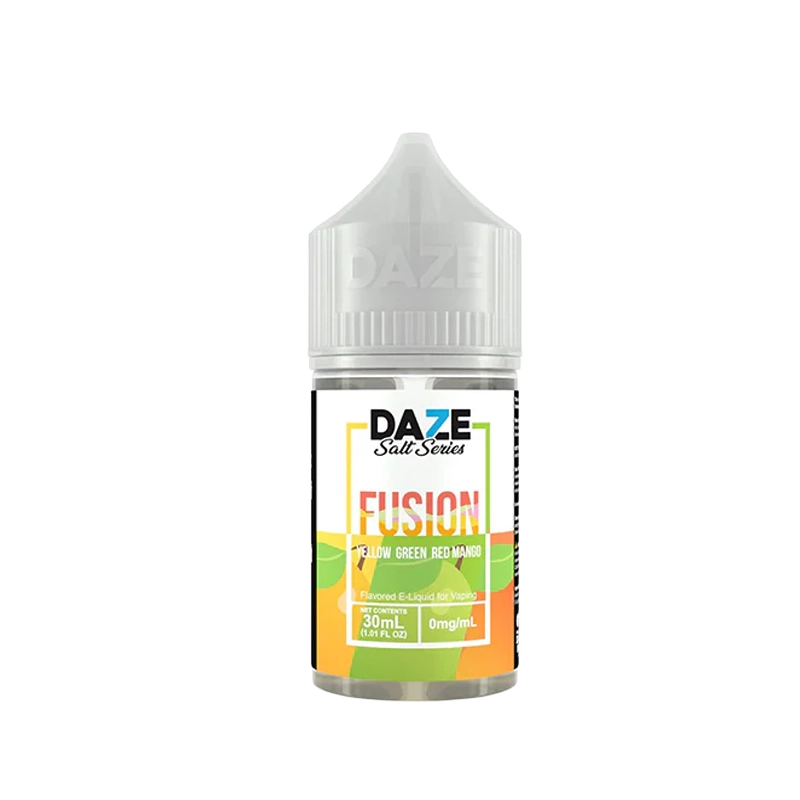 7 Daze Fusion Yellow Green Red Mango 30mL salt nicotine e-liquid bottle