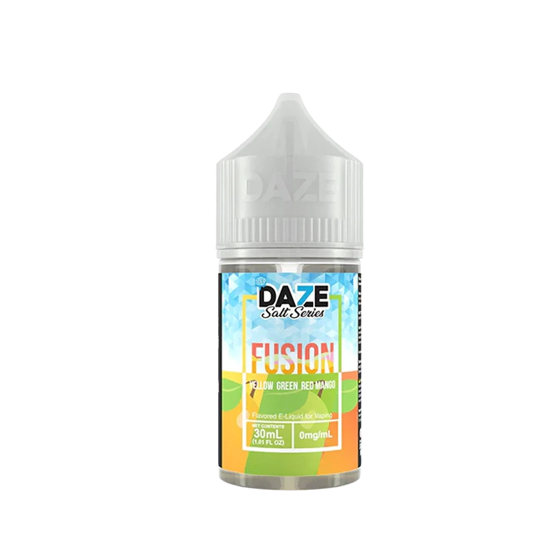 7 Daze Fusion Yellow Green Red Mango ICED 30mL salt nicotine e-liquid bottle