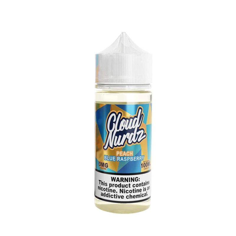 Cloud Nurdz Blue Raspberry Peach 100mL e-liquid bottle