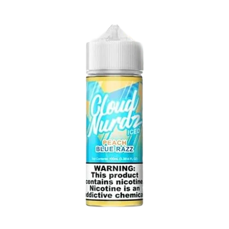 Cloud Nurdz Blue Raspberry Peach Iced 100mL e-liquid bottle