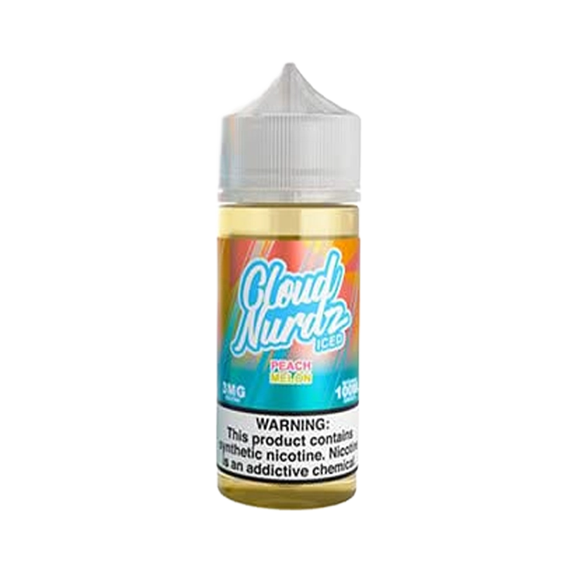 Cloud Nurdz Peach Melon Iced 100mL e-liquid bottle