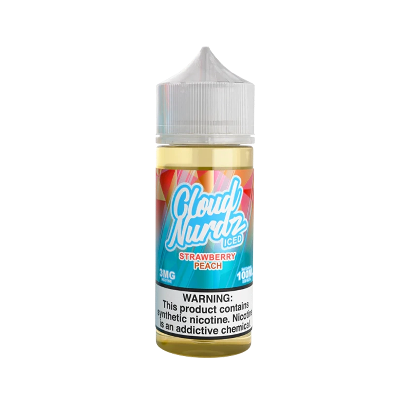 Cloud Nurdz Strawberry Peach Iced 100mL e-liquid bottle