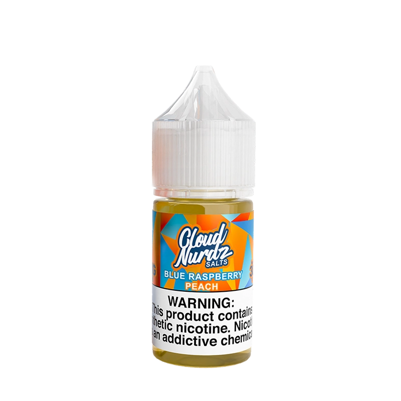 Cloud Nurdz Blue Raspberry Peach 30mL salt nicotine e-liquid bottle