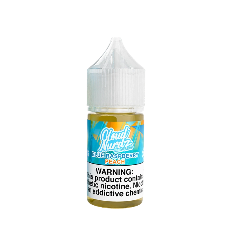 Cloud Nurdz Iced Blue Raspberry Peach 30mL salt nicotine e-liquid bottle