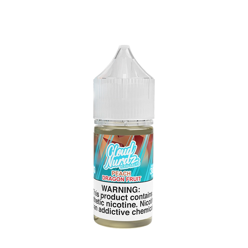 Cloud Nurdz Iced Peach Dragon Fruit 30mL salt nicotine e-liquid bottle