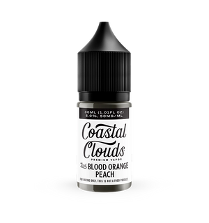 Coastal Clouds Iced Blood Orange Peach 30mL salt nicotine vape juice bottle.