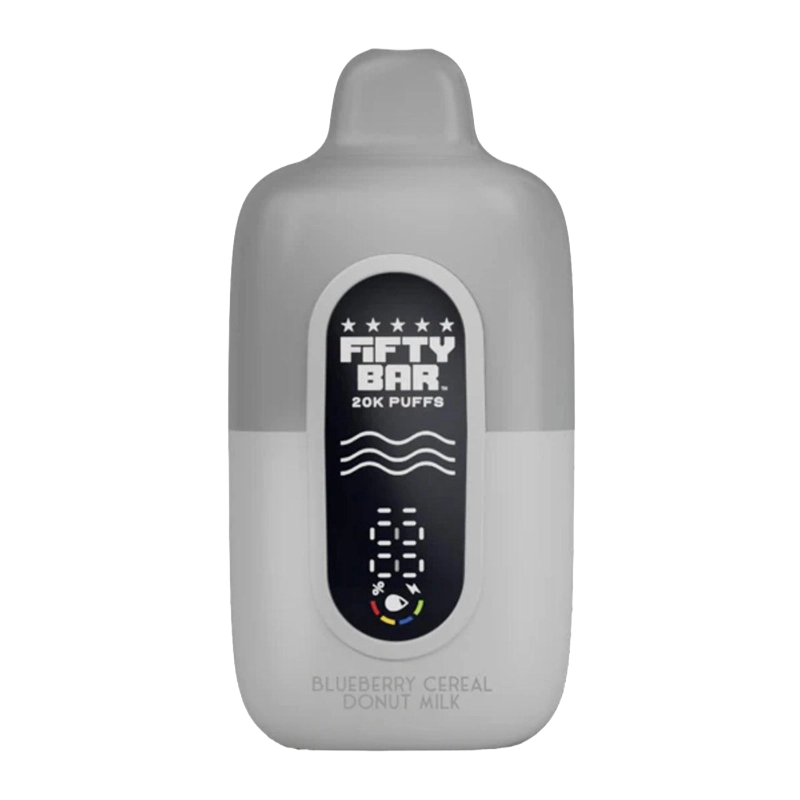 Fifty Bar Silver Series 2% 20000 Puff Disposable - sleek device with TFT display and USA-made low-nicotine formulation.