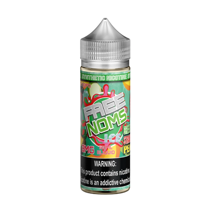 Free Noms TFN Green Apple Strawberry Peach Ice 120mL tobacco-free nicotine e-liquid bottle