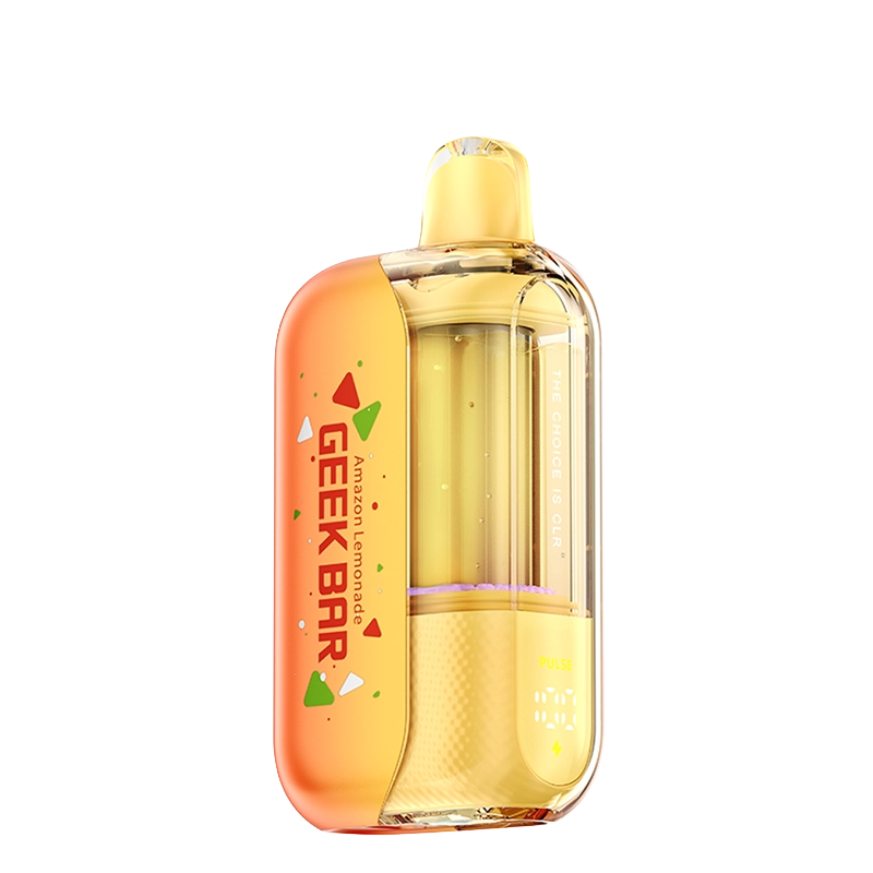 Geek Bar CLR 50000 Puff Disposable - transparent tank device with LED display screen showing battery and puff count.
