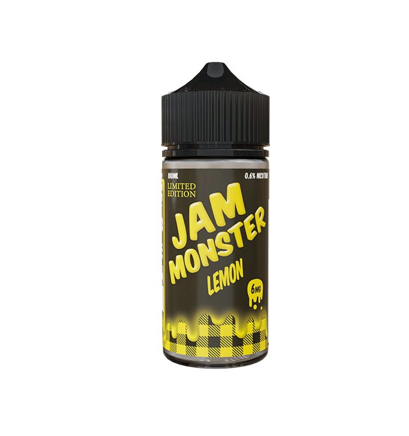Jam Monster Lemon 100mL vape juice bottle with lemon and jam flavor label