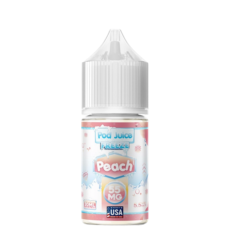 Pod Juice Peach Freeze 30mL icy peach salt nic bottle