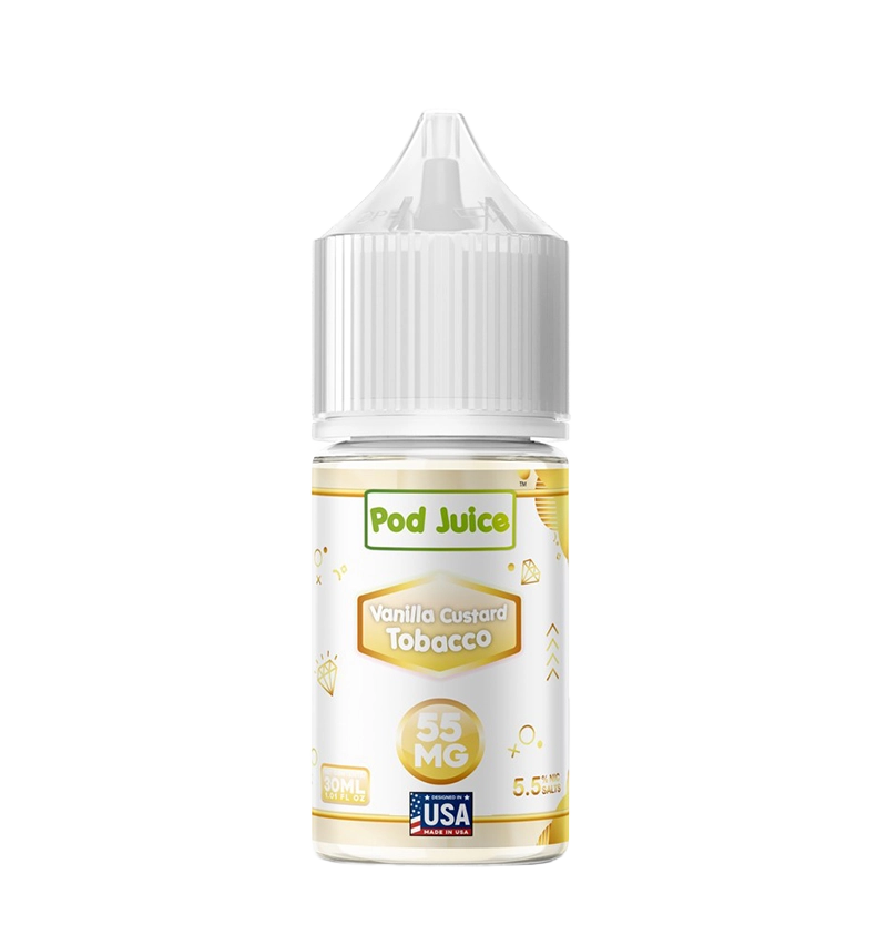 Pod Juice Vanilla Custard Tobacco 30mL dessert tobacco salt nic bottle