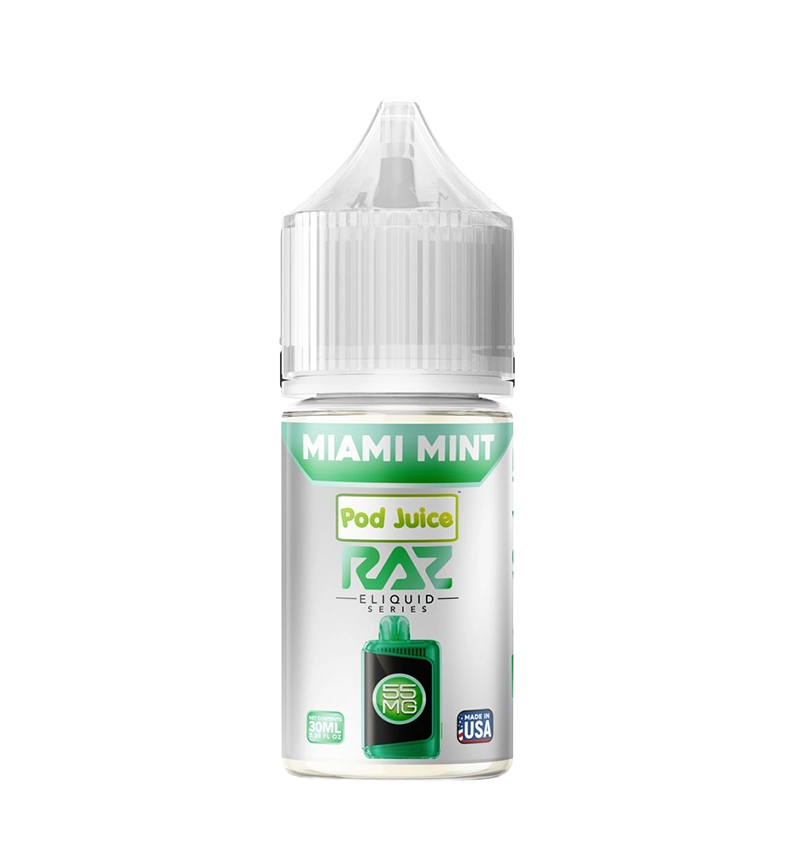Pod Juice x RAZ Miami Mint 30mL tropical mint salt nic bottle