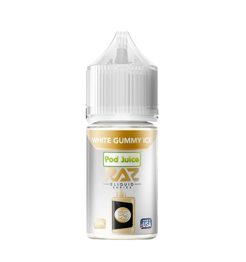 Pod Juice x RAZ White Gummy Ice 30mL collab frozen candy salt nic bottle