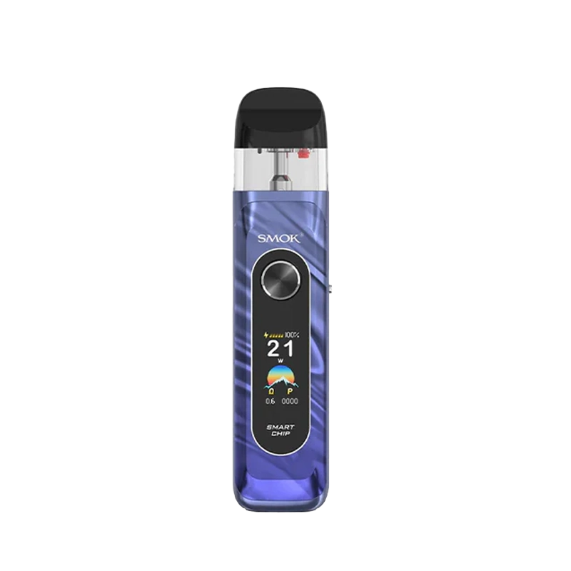 SMOK Novo 6 40W Pod Kit - sleek zinc alloy device with 0.96" color display, 3mL clear pod, and adjustable airflow slider.