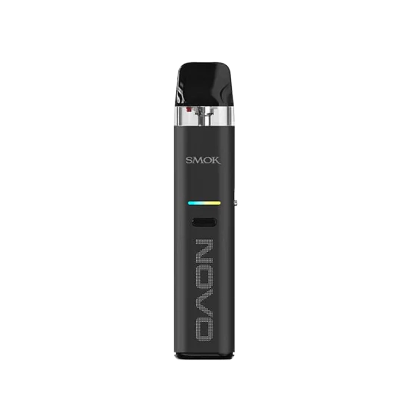 SMOK Novo ECO 30W Pod Kit - sleek pen-style device with RGB LED bar, removable 1000mAh battery, and 2mL SLR pod installed.