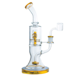 Clear 10-inch Tsunami beaker water pipe with double showerhead percolator on a neutral background, showing detailed glasswork.