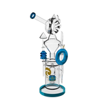 A 15-inch Tsunami glass water pipe featuring a combined shower head percolator and donut recycler chamber, made of clear borosilicate glass.