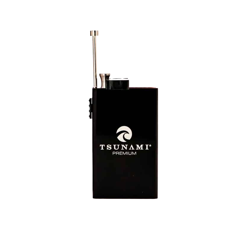 The Tsunami Dugout Pro open, showing its internal grinder, storage, and tool compartments, highlighting its sleek, modern design.