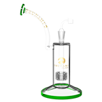 An 11-inch clear Tsunami water pipe and concentrate rig with a showerhead percolator and beaker base on a plain background.