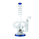 Tall 14-inch Tsunami glass water pipe featuring a multi-armed shower head octopus percolator and a wide beaker base, clear borosilicate glass.