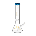 A 15-inch Tsunami straight tube glass water pipe with a wide beaker base and pinched ice catcher, clear borosilicate glass.