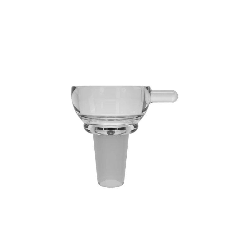A clear Tsunami glass bowl piece with a male joint and integrated glass screen, shown on a neutral background.