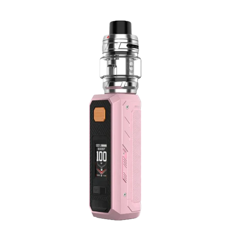 The Vaporesso Armour Ultra Starter Kit showing the compact mod, iTank 2, and USB-C port, displayed on a clean background.