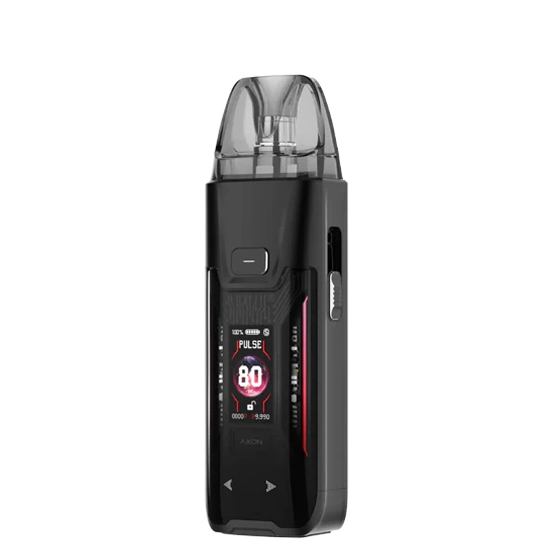 Vaporesso Luxe XR Max 2 80W Pod Kit - sleek device with 0.96" TFT display, RGB lighting, and 5ml clear pod.