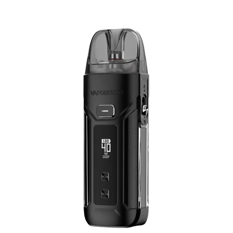 Vaporesso Luxe X Pro 40W Pod Kit - metallic finish pod mod with 0.42" OLED screen and 5ml clear pod installed.