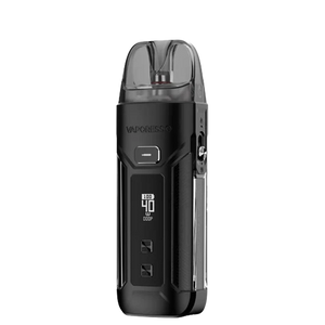Vaporesso Luxe X Pro 40W Pod Kit - metallic finish pod mod with 0.42" OLED screen and 5ml clear pod installed.