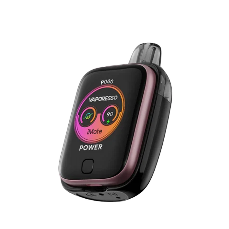 Vaporesso iMate OS Pod System - sleek device with 1.83" colour display, 6ml clear pod, and snap-on battery.