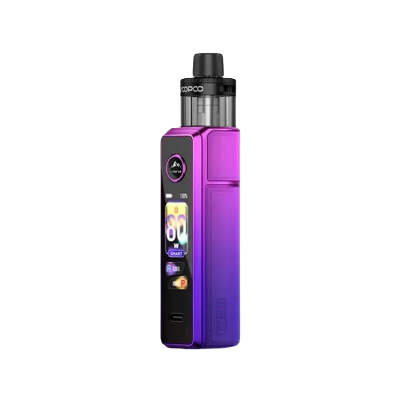 The stylish VOOPOO Drag X3 Pod System Kit, showing its leather/steel design, screen, 21700 battery, and pod on a plain background.